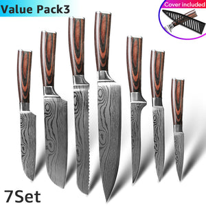 9 Pcs High Carbon Stainless Steel Damascus Kitchen Knives Set