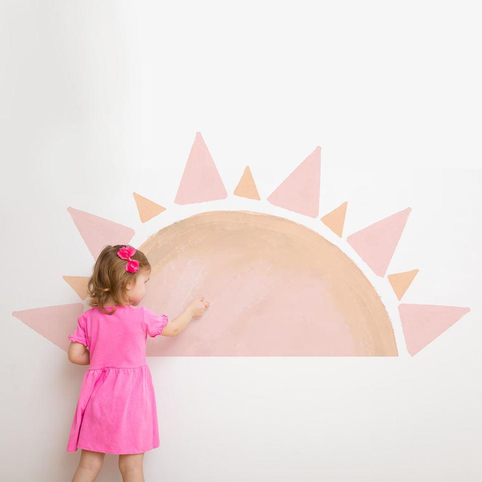 Pink Watercolour Half Sun Removable Wall Sticker - Decor Home