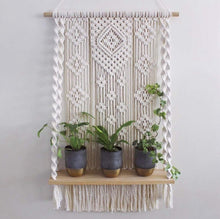 Load image into Gallery viewer, Macrame Wall Hanging Planter Wooden Floating Shelf
