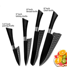Load image into Gallery viewer, Black Stainless Steel Non Stick Blade Knife Set
