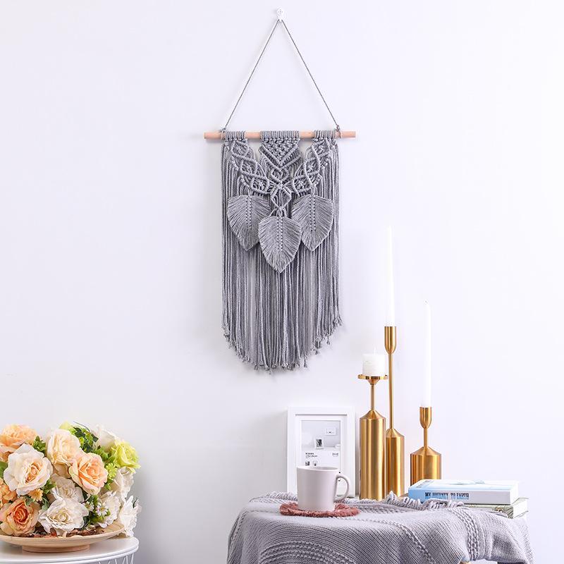Grey Handwoven Macrame Wall Hanging with Tassels - Decor Home