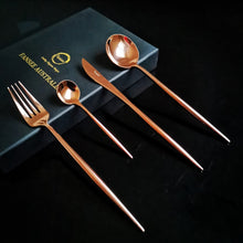 Load image into Gallery viewer, 16 Pcs Mirror Finish Rose Gold Cutlery Set Gift Box
