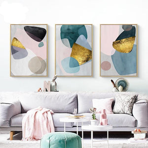 Abstract Gold Foil Wall Art Prints - Set of 3 (50x70cm) - For Home Decor