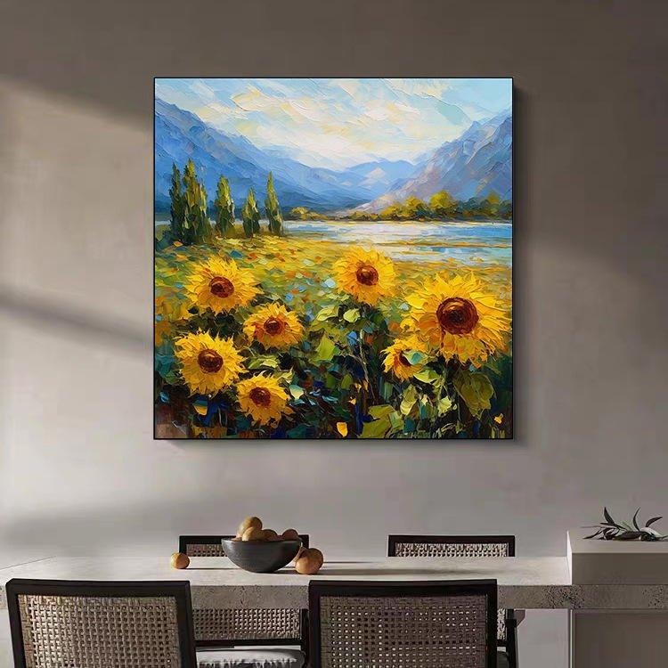 Stunning Sunflower Blooms Ready To Hang Oil Painting - Decor Home