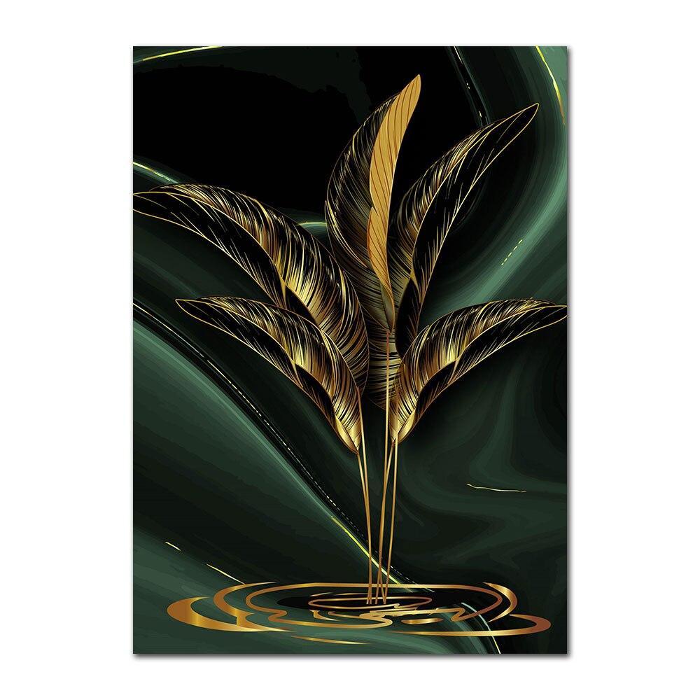 Abstract Black Golden Leafs Wall Art Prints (60x90cm) - Decor Home