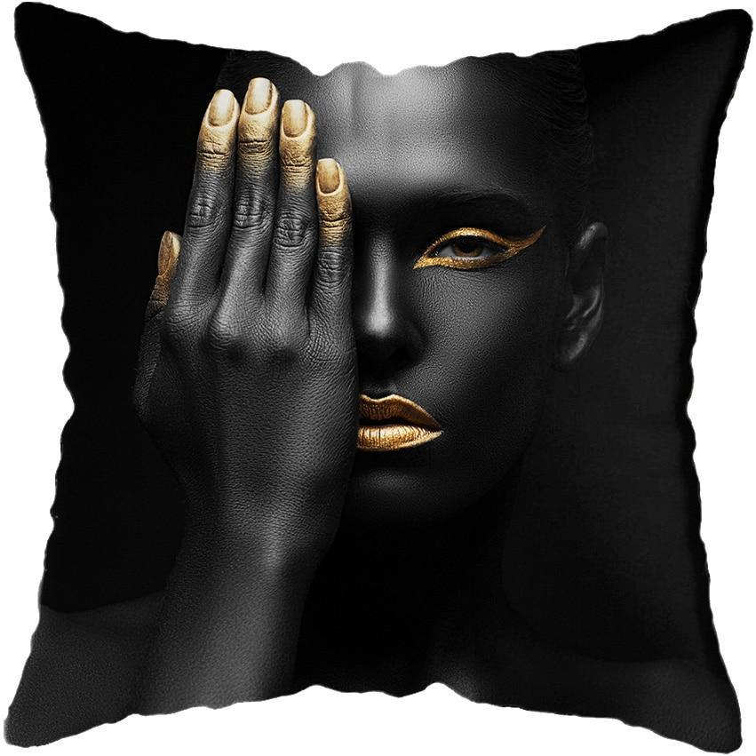 Black and Gold Beauty Art Cushion Covers - Decor Home