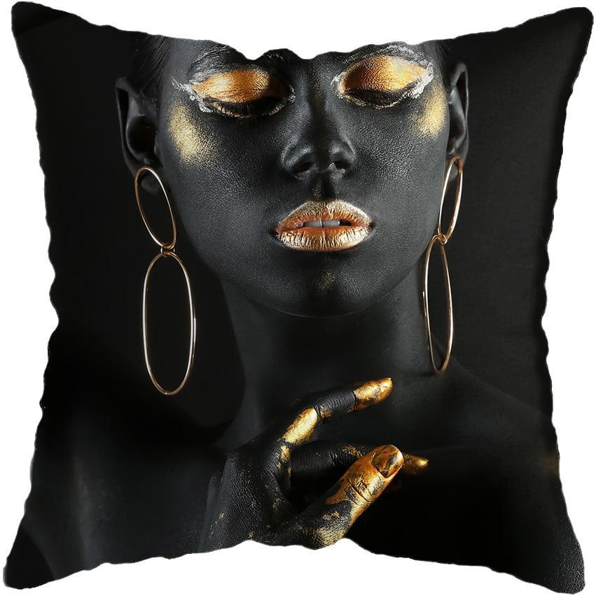Black and Gold Beauty Art Cushion Covers - Decor Home