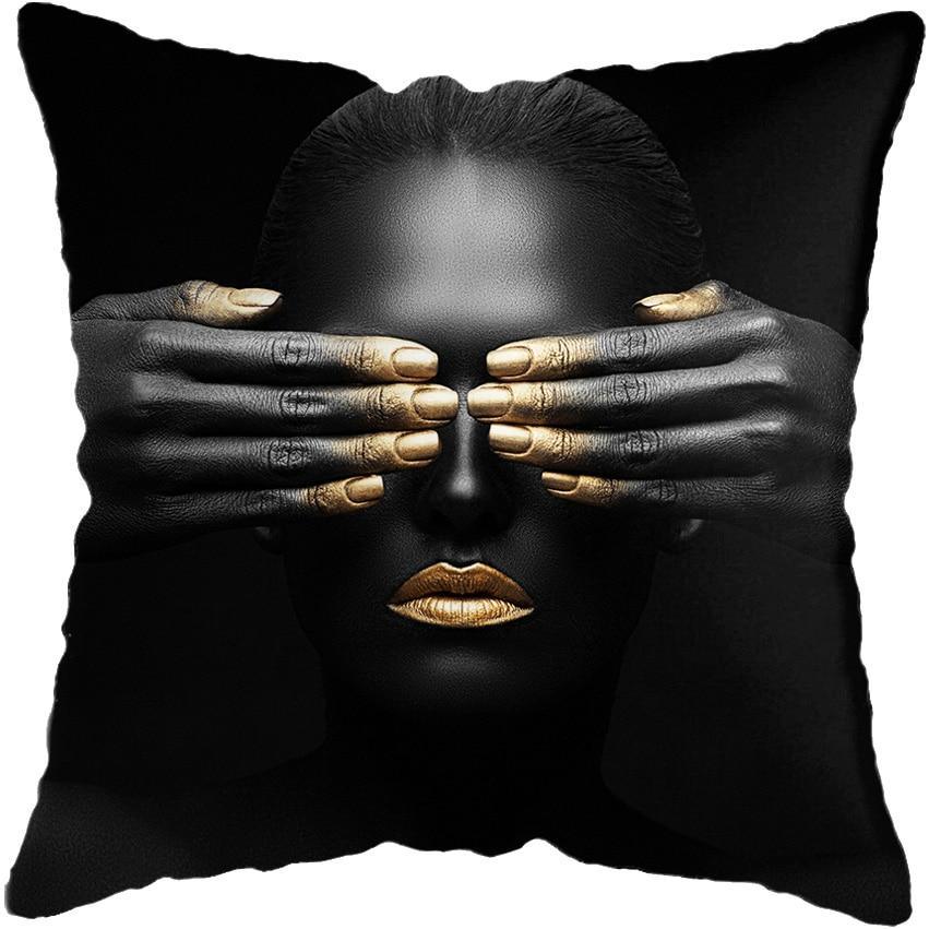 Black and Gold Beauty Art Cushion Covers - Decor Home