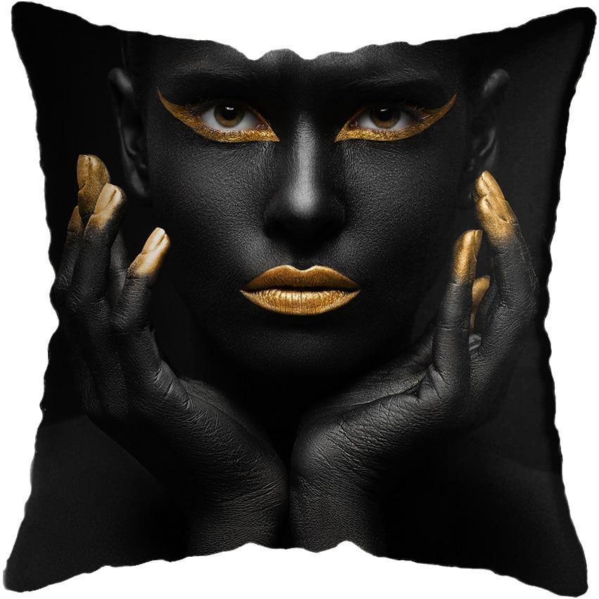 Black and Gold Beauty Art Cushion Covers - Decor Home
