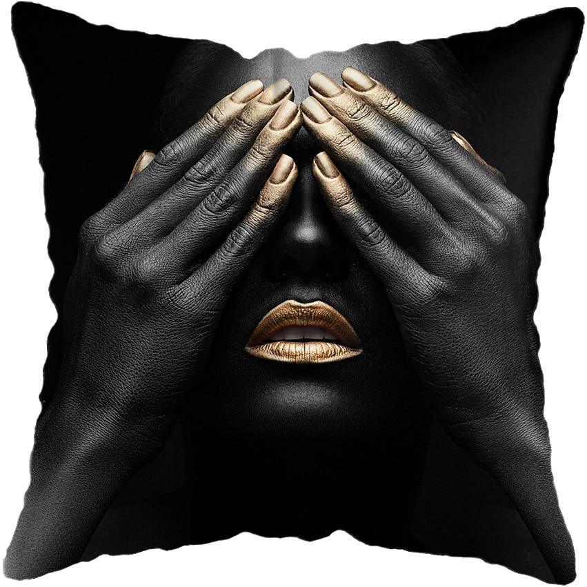 Black and Gold Beauty Art Cushion Covers - Decor Home