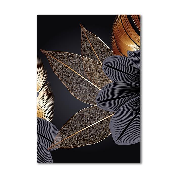Large Black and Gold Plant Leaf Canvas Prints (60x80cm) - Decor Home