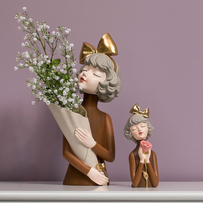 Cute Girl Sculpture Vase - Brown - Decor Home