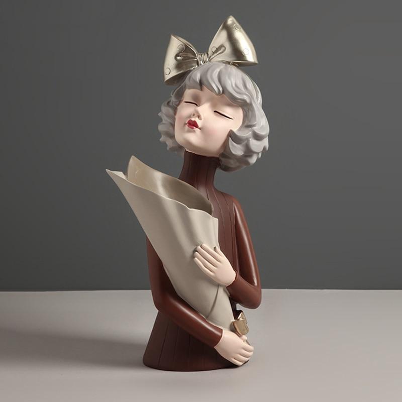 Cute Girl Sculpture Vase - Brown - Decor Home
