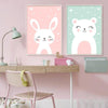 Cat & Rabbit Nursery Wall Art (Prints 50x70cm) - For Home Decor