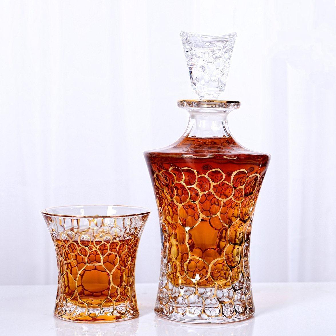 Whiskey Glasses Set - Queen Gold (4-Whiskey Tumbler & 1-Decanter Set) - Decor Home