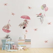 Load image into Gallery viewer, Cute Rabbits Flying On Umbrella Wall Stickers - Fansee Australia
