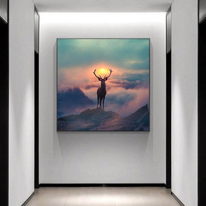 Elf Deer with Spectacular Landscape Wall Art Canvas (70x70cm) - For Home Decor