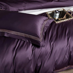 Lavish Egyptian Cotton Sheet Set with Embroidered in Deep Purple Colour- For Home Decor
