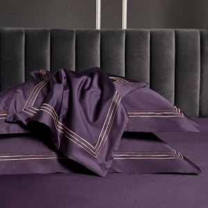 Lavish Egyptian Cotton Pillowcases Set Embroidered Deep Purple - For Home Decor