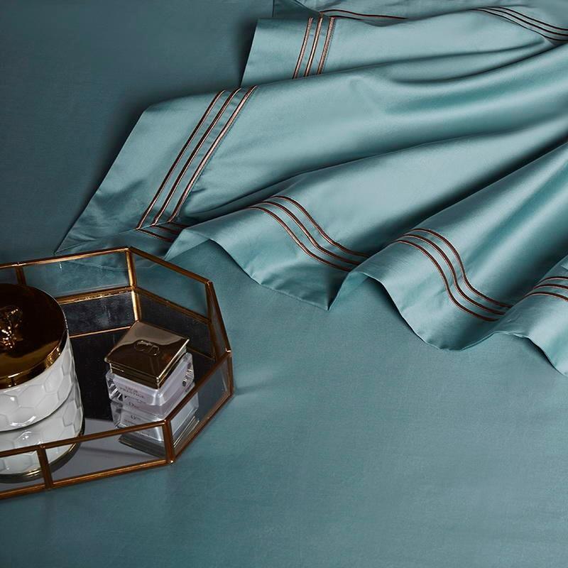 Luxury Soft Cotton Embroidered Sheet Set - 4 Pieces Set Greenish Blue - Decor Home