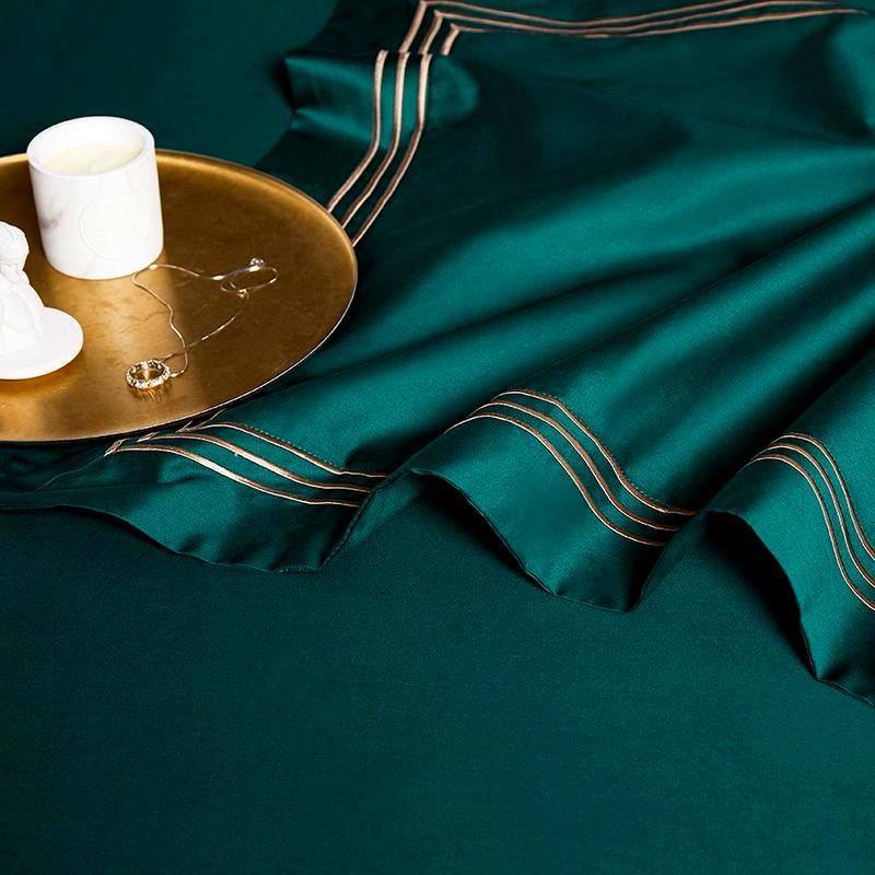 Embroidered Premium Quality Bed Sheet Set - Queen/King size 4 Pieces Set Green - Decor Home