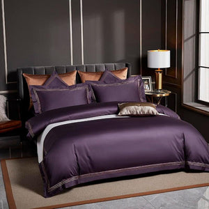Luxurious Egyptian Cotton Sheet Set Embroidered Deep Purple - For Home Decor