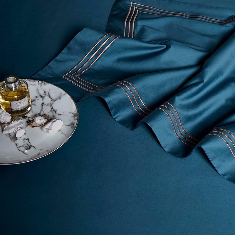 Deluxe Quality Soft Cotton Embroidered Duvet and Quilt Cover Set - Deep Blue - Decor Home