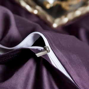 Lavish Egyptian Cotton Bed Sheet Set Embroidered Deep Purple - For Home Decor
