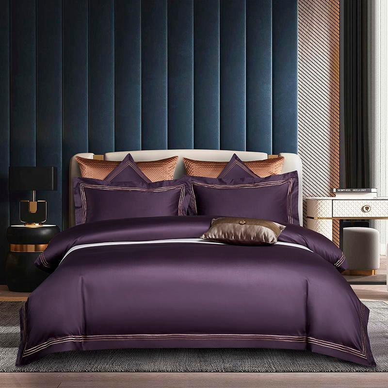 Lavish Egyptian Cotton Sheet Set - Embroidered Deep Purple - Decor Home