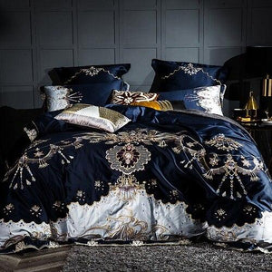 Embroidery Bed Sheet Set - BLUE - For Home Decor