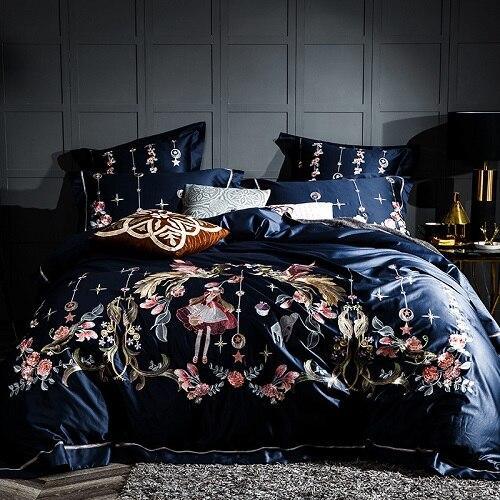 Deluxe Embroidery Quilt Cover Set - BLUE (4 & 6 Pcs Set) - Decor Home