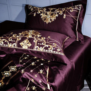 Embroidery Bed Sheet Set - PURPLE - For Home Decor