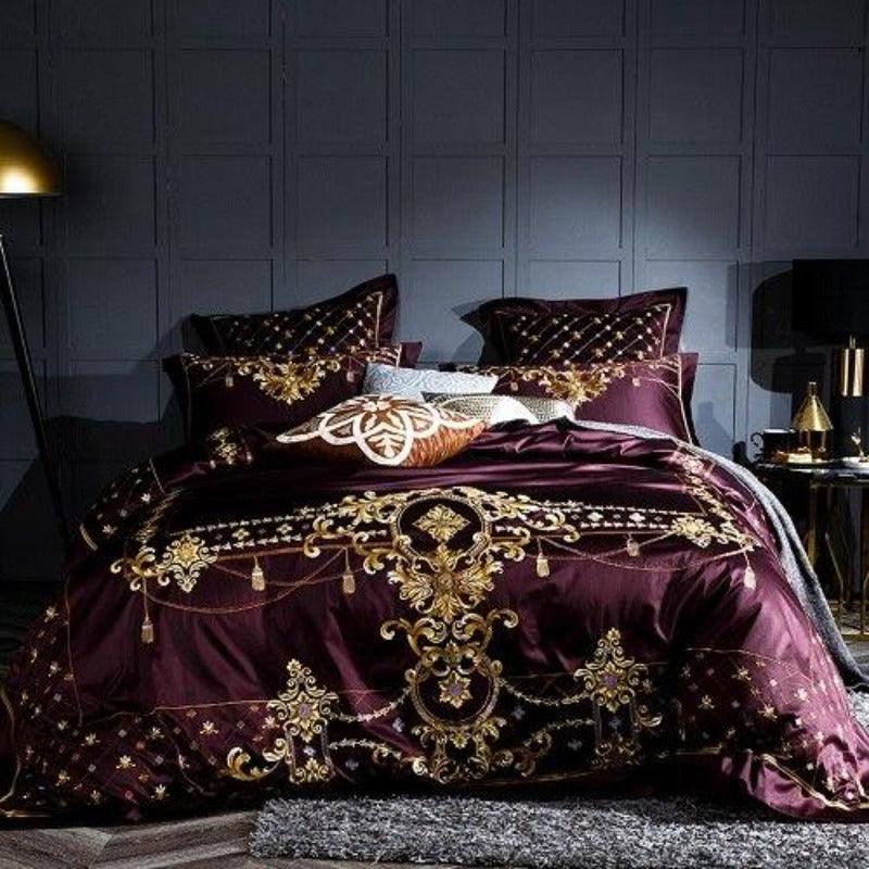 Luxurious Embroidered Quilt Cover Set - PURPLE (4 & 6 Pcs Set) - Decor Home