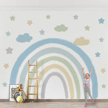 Load image into Gallery viewer, Extra Large Fabric Ocean Blue Watercolour Rainbow Wall Sticker - Fansee Australia
