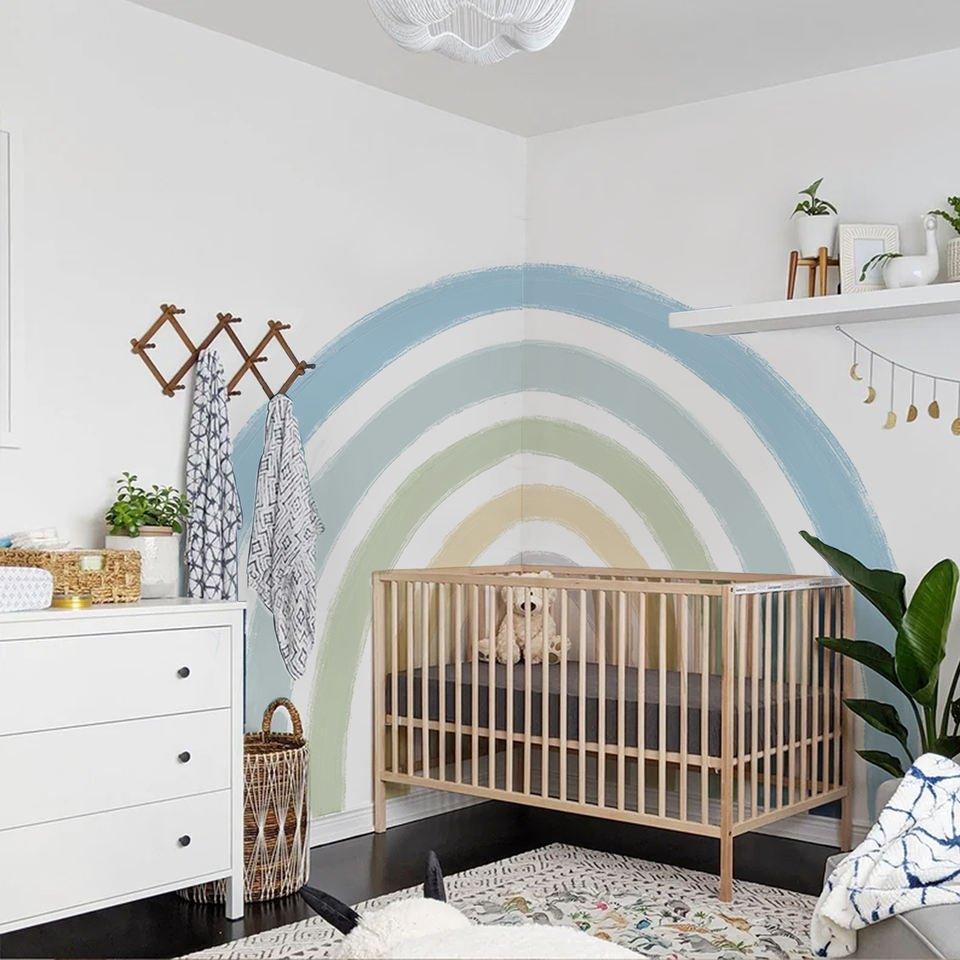 Large Blue Watercolour Rainbow Fabric Wall Sticker - Decor Home