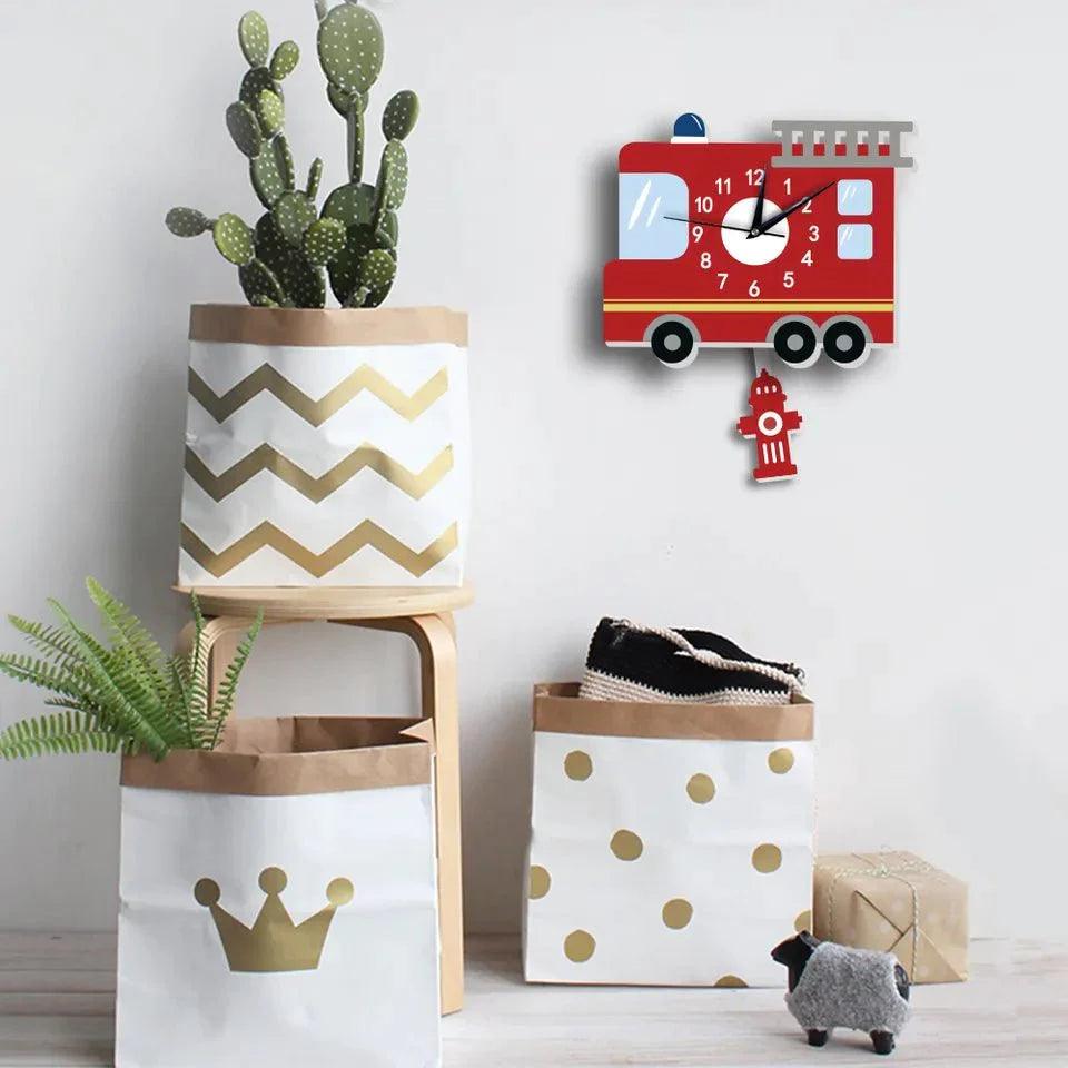 Fire Truck Kid's Room Wall Clock - Decor Home