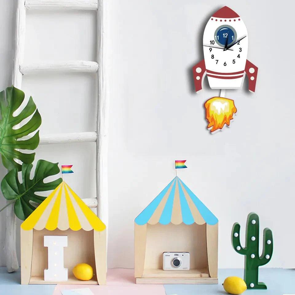 Flying Rocket Nursery Room Wall Clock - Decor Home
