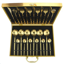 Load image into Gallery viewer, Gold Cutlery Set (24 Piece Gift Box) - For Home Decor

