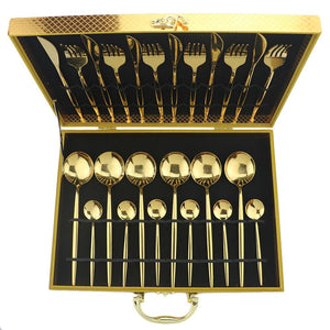 Gold Cutlery Set (24 Piece Gift Box) - For Home Decor