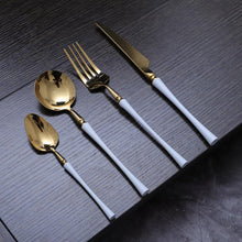Load image into Gallery viewer, Gold &amp; White Cutlery Set (16 Piece Cutlery Set) - For Home Decor
