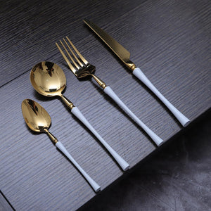 Gold & White Cutlery Set (16 Piece Cutlery Set) - For Home Decor