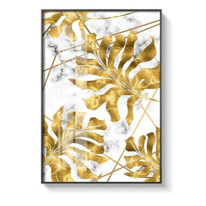 Golden and Black Leaf Wall Art (3 Pcs Set - 52x75cm) - For Home Decor