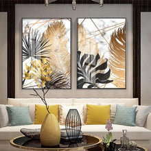 Load image into Gallery viewer, Golden and Black Leaf Wall Art (3 Pcs Set - 52x75cm) - For Home Decor
