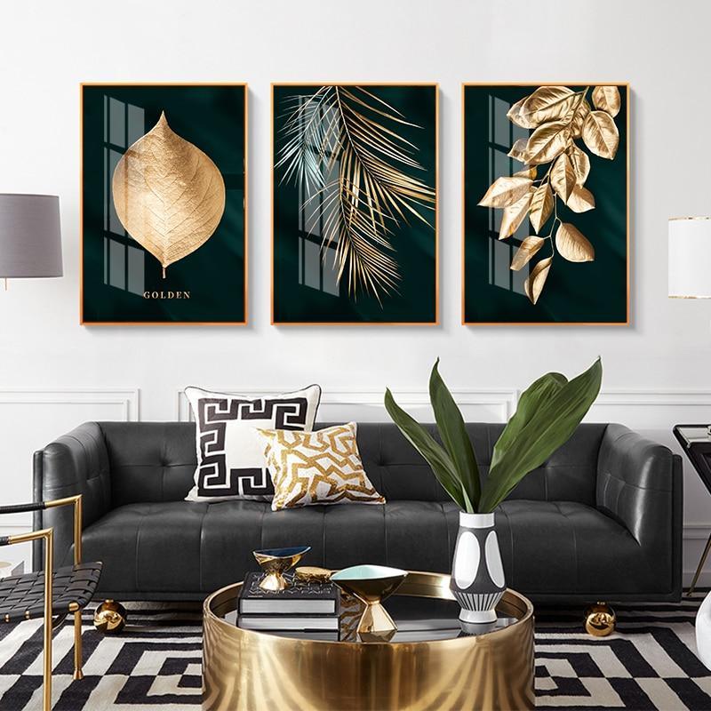 Golden Black Leaf Wall Art Prints (60x80cm) - Decor Home