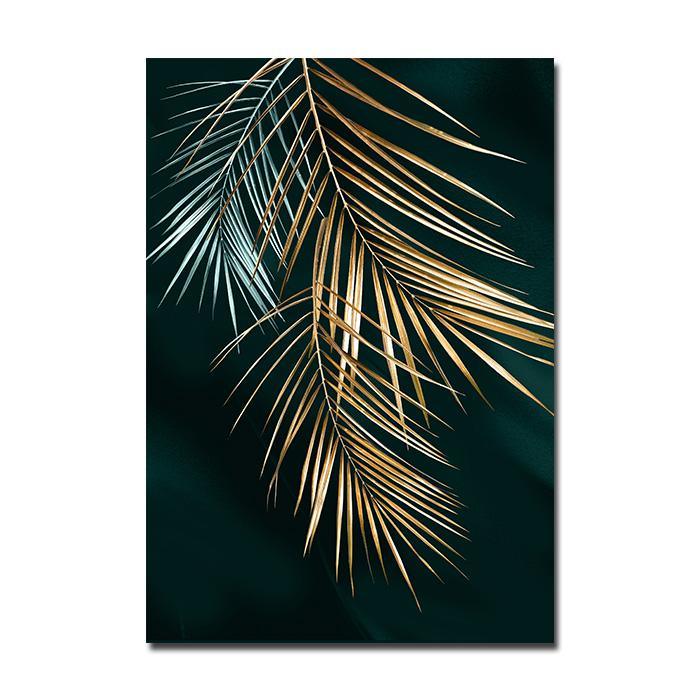 Golden Black Leaf Wall Art Prints (60x80cm) - Decor Home