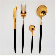 Load image into Gallery viewer, Golden &amp; Black Cutlery Set (16 Piece Cutlery Set) - For Home Decor
