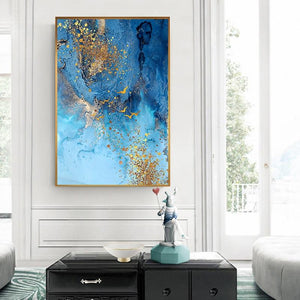 Golden Blue Sea Abstract Canvas Art (Canvas Print 60x90cm) - For Home Decor