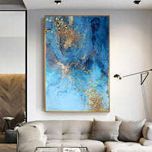 Load image into Gallery viewer, Golden Blue Sea Abstract Canvas Art (Canvas Print 60x90cm) - For Home Decor
