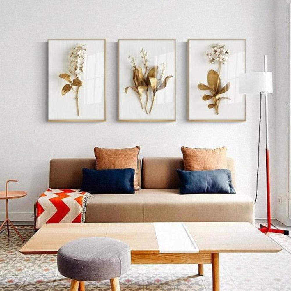 3D Gold Flowers Wall Art Prints (50x70cm) - Decor Home