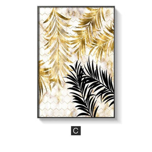 Golden Leaf Canvas Prints (3 Pcs Set - 60x80cm) - For Home Decor